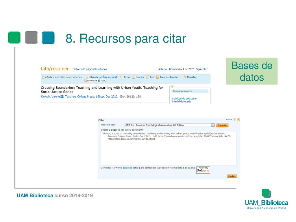 8. Recursos para citar Bases de datos UAM Biblioteca curso