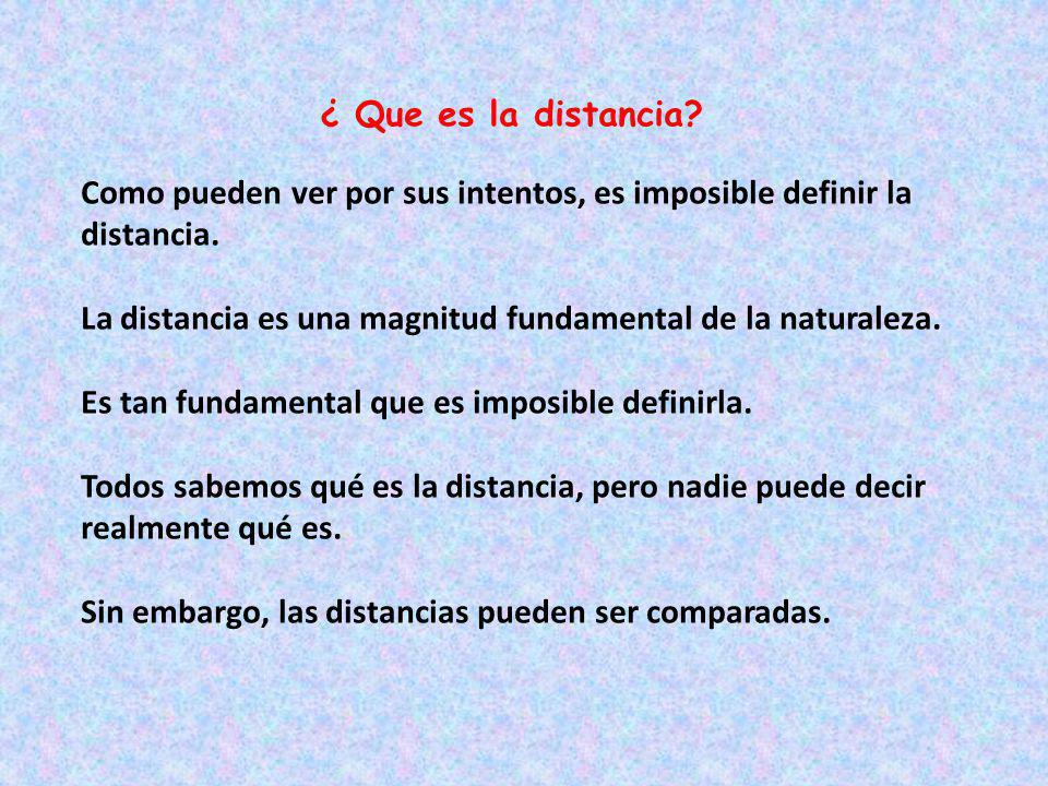 ¿ Que es la distancia Como pueden ver por sus intentos, es imposible definir la distancia.