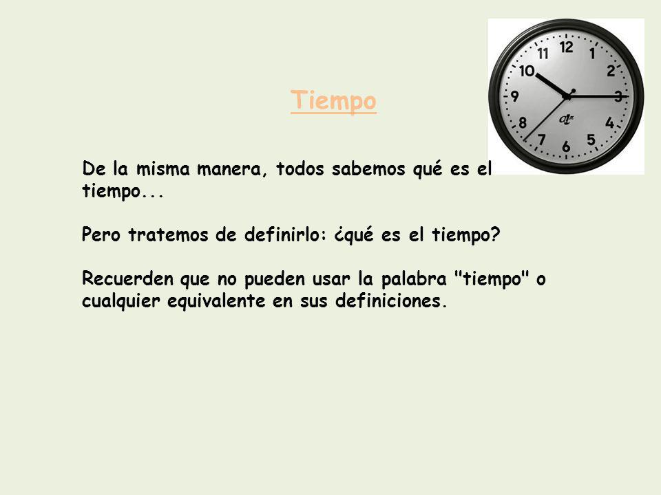 Tiempo De la misma manera, todos sabemos qué es el tiempo...