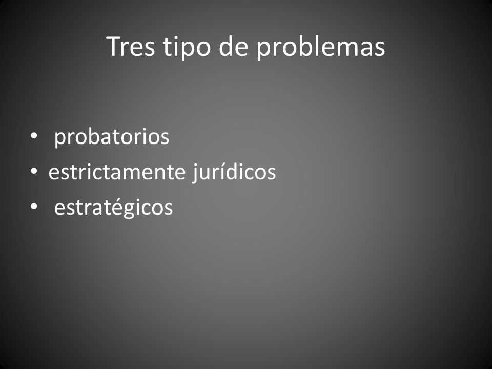Tres tipo de problemas probatorios estrictamente jurídicos