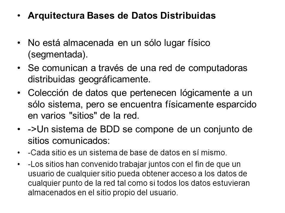 Arquitectura Bases de Datos Distribuidas