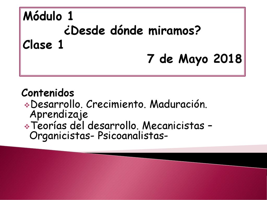 Módulo 1 ¿Desde dónde miramos Clase 1 7 de Mayo 2018 Contenidos
