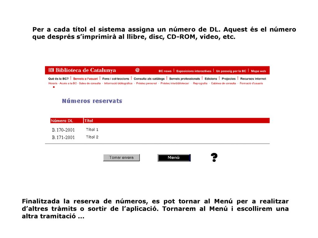 Per a cada títol el sistema assigna un número de DL
