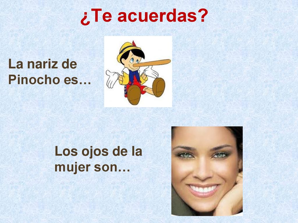 ¿Te acuerdas La nariz de Pinocho es… Los ojos de la mujer son…