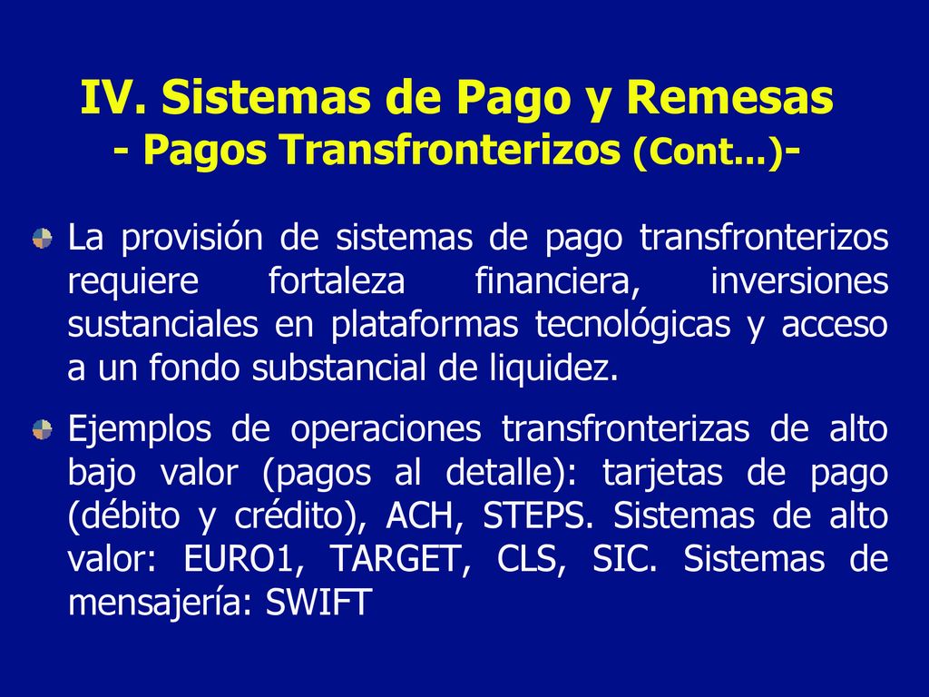 IV. Sistemas de Pago y Remesas - Pagos Transfronterizos (Cont...)-