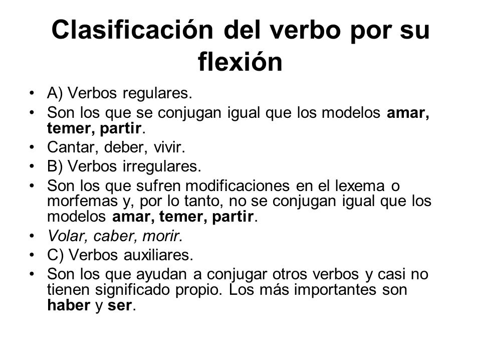 Clasificación del verbo por su flexión