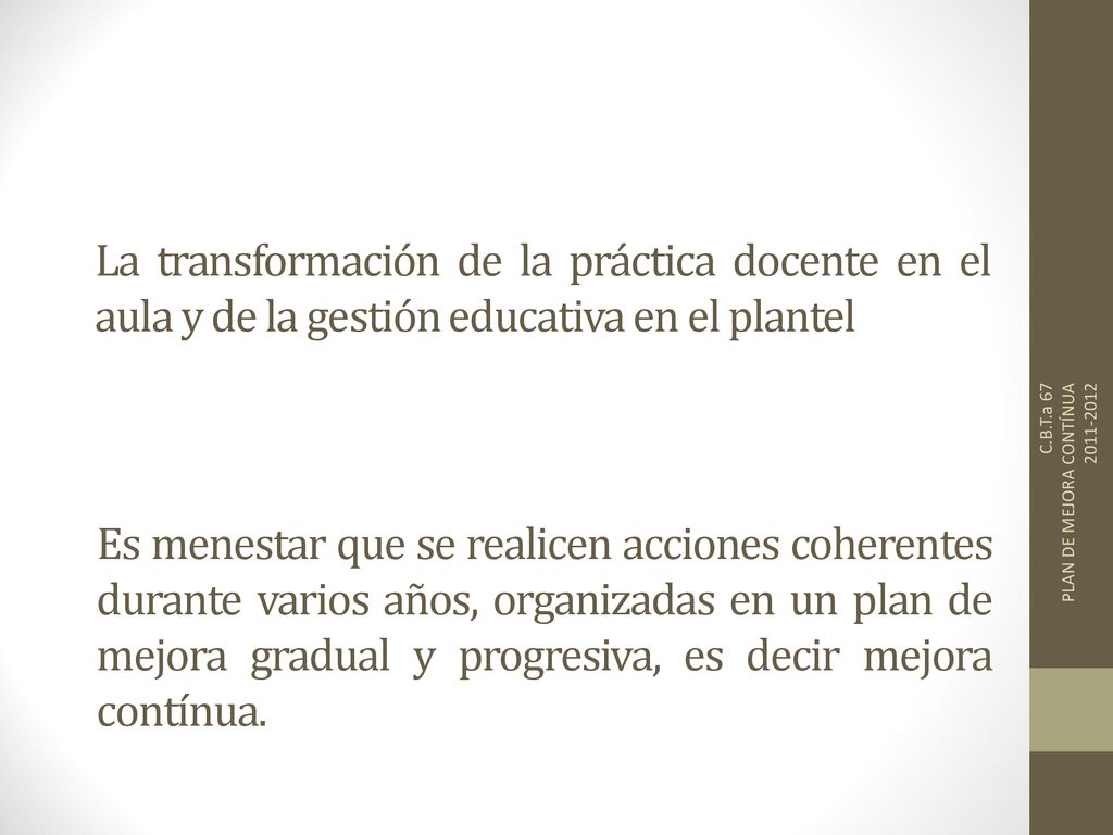 La transformación de la práctica docente en el aula y de la gestión educativa en el plantel