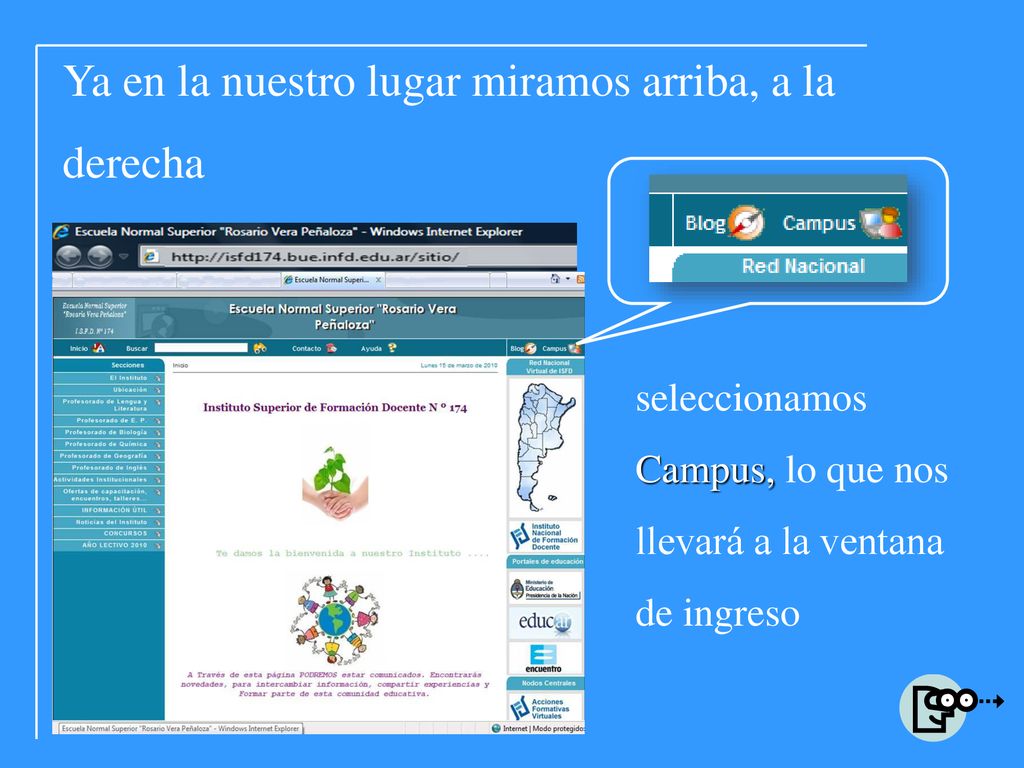 Ya en la nuestro lugar miramos arriba, a la derecha