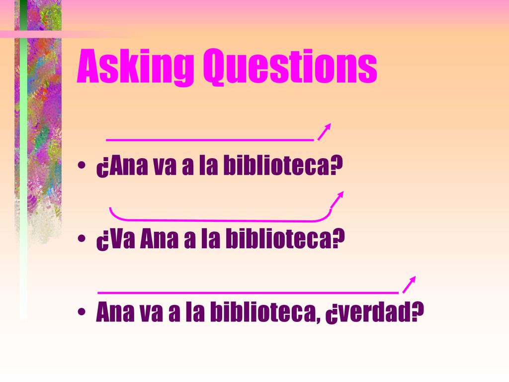 Asking Questions ¿Ana va a la biblioteca ¿Va Ana a la biblioteca