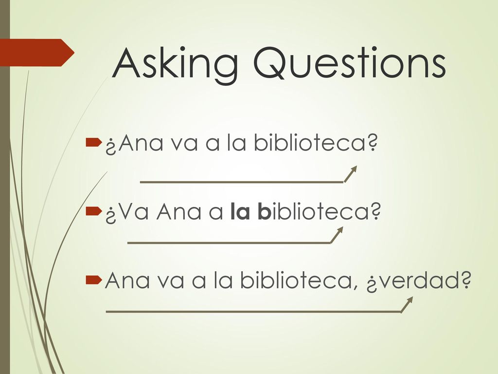 Asking Questions ¿Ana va a la biblioteca ¿Va Ana a la biblioteca