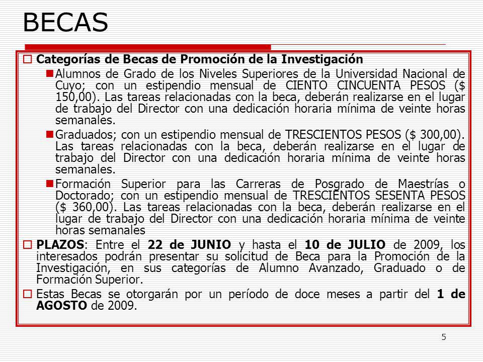 BECAS Categorías de Becas de Promoción de la Investigación