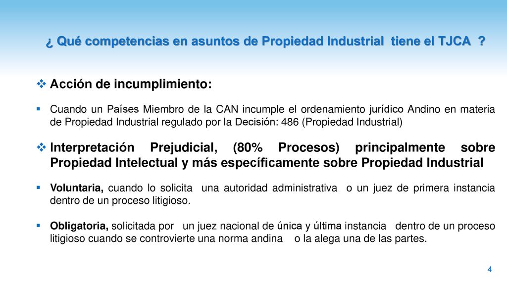 ¿ Qué competencias en asuntos de Propiedad Industrial tiene el TJCA