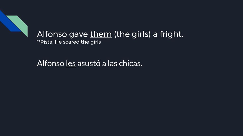 Alfonso gave them (the girls) a fright. **Pista: He scared the girls