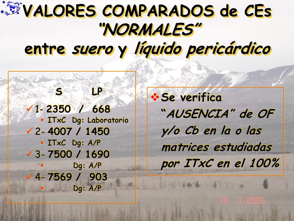 VALORES COMPARADOS de CEs NORMALES entre suero y líquido pericárdico