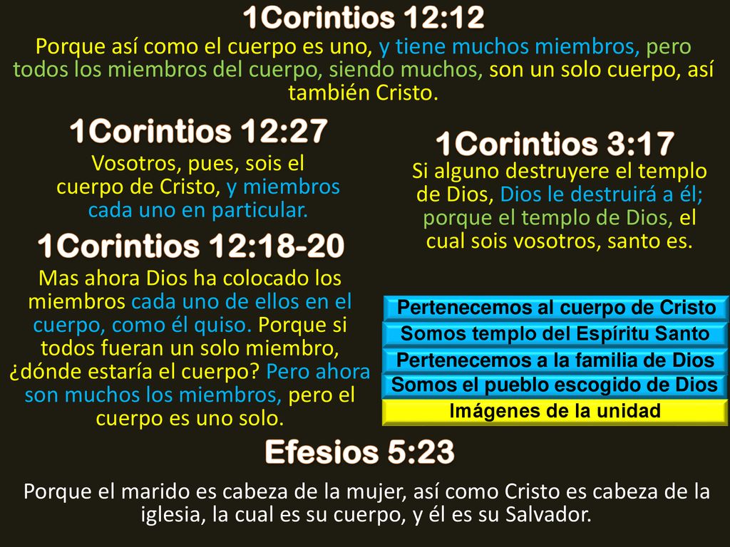 1Corintios 12:27 1Corintios 3:17 1Corintios 12:18-20 Efesios 5:23