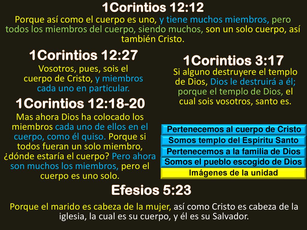 1Corintios 12:27 1Corintios 3:17 1Corintios 12:18-20 Efesios 5:23