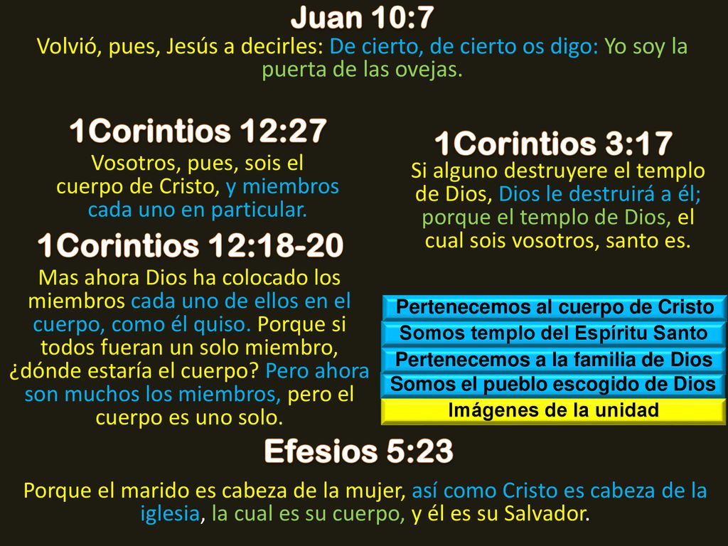 1Corintios 12:27 1Corintios 3:17 1Corintios 12:18-20 Efesios 5:23