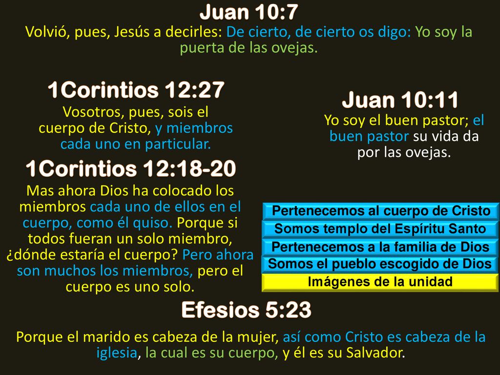 1Corintios 12:27 Juan 10:11 1Corintios 12:18-20 Efesios 5:23