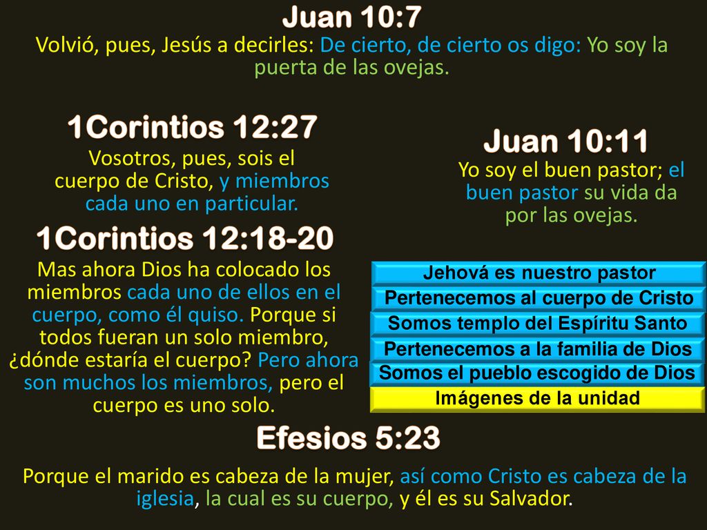 1Corintios 12:27 Juan 10:11 1Corintios 12:18-20 Efesios 5:23