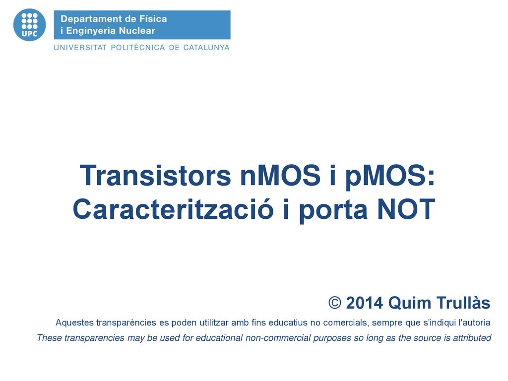 Transistors nMOS i pMOS: Caracterització i porta NOT