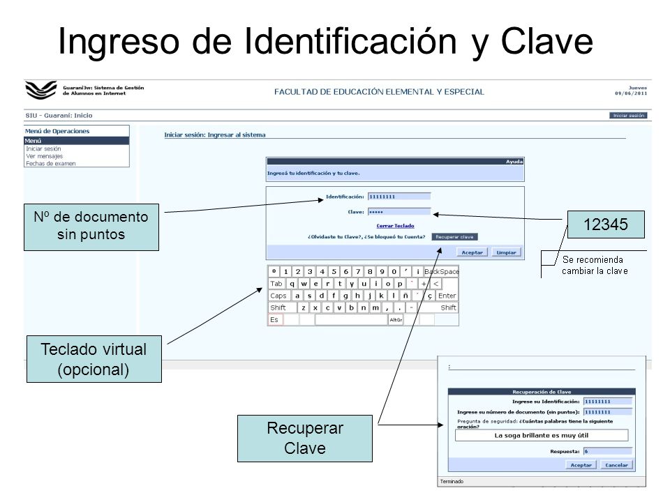 Ingreso de Identificación y Clave