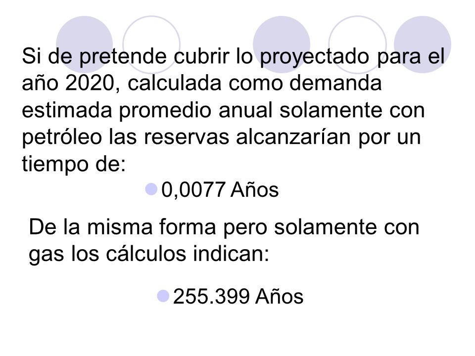 De la misma forma pero solamente con gas los cálculos indican: