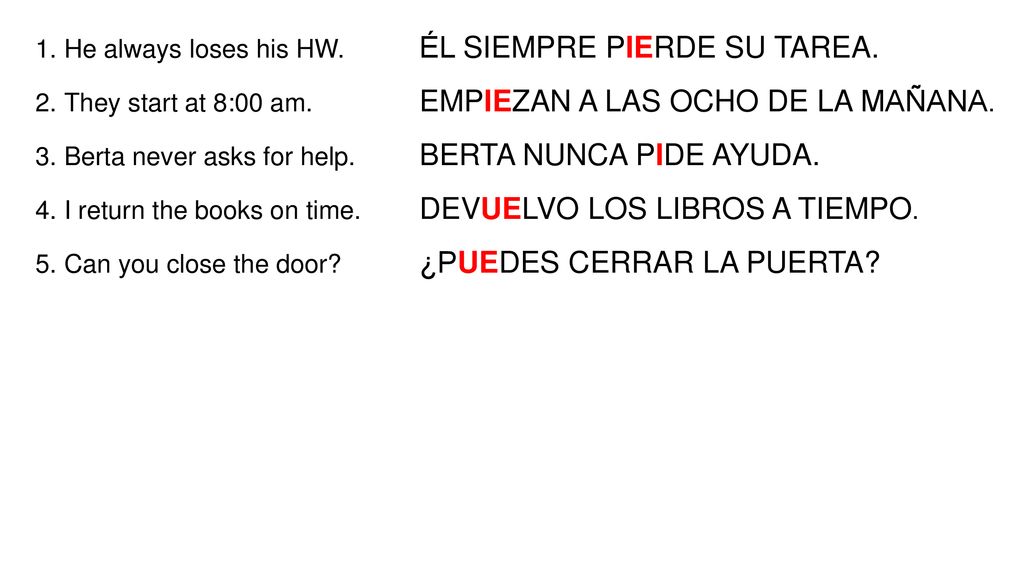He always loses his HW. ­­­­­­­­­­­ ÉL SIEMPRE PIERDE SU TAREA.
