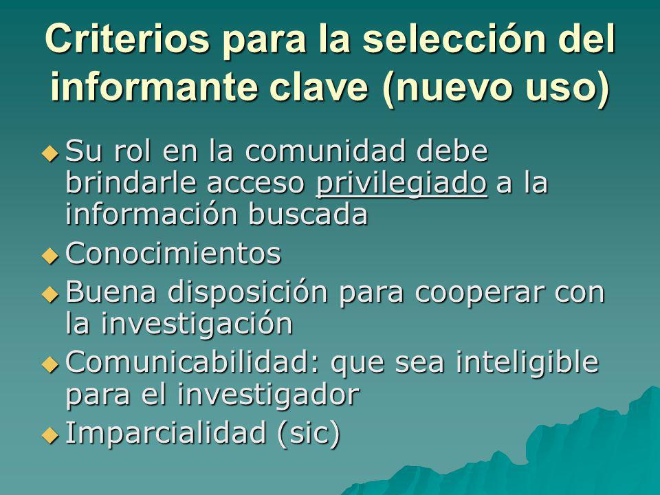 Criterios para la selección del informante clave (nuevo uso)