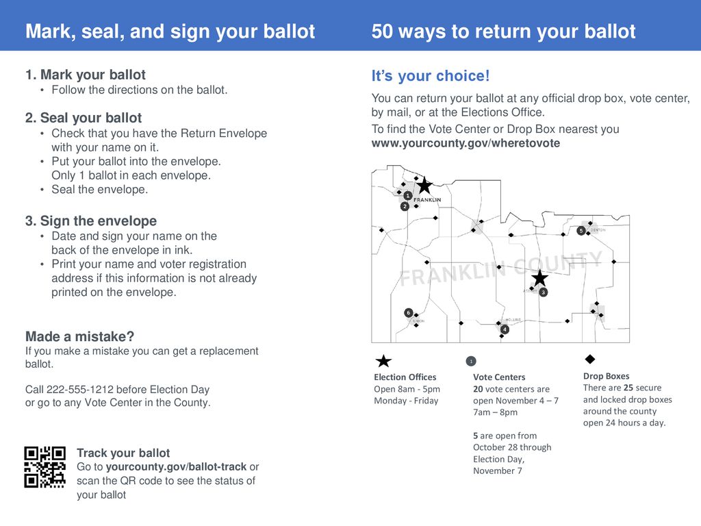 Mark, seal, and sign your ballot 50 ways to return your ballot
