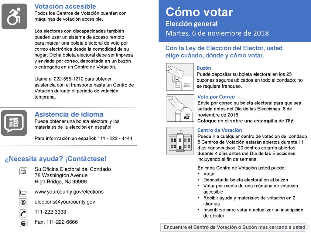 Cómo votar Elección general Martes, 6 de noviembre de 2018