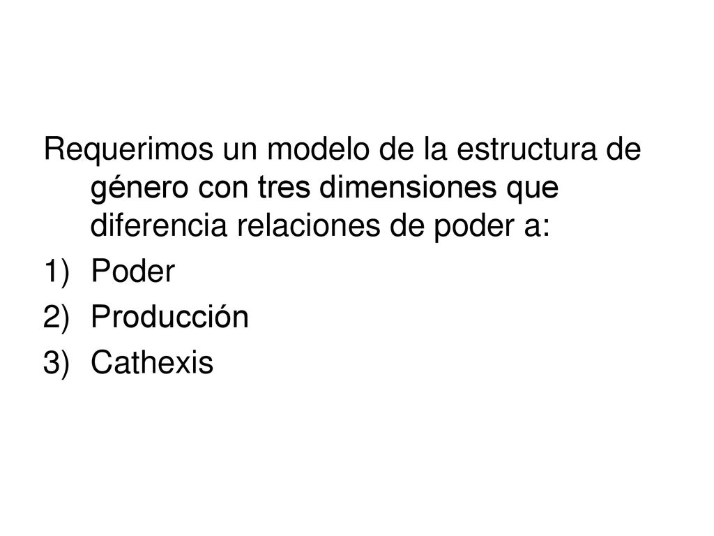 Requerimos un modelo de la estructura de género con tres dimensiones que diferencia relaciones de poder a: