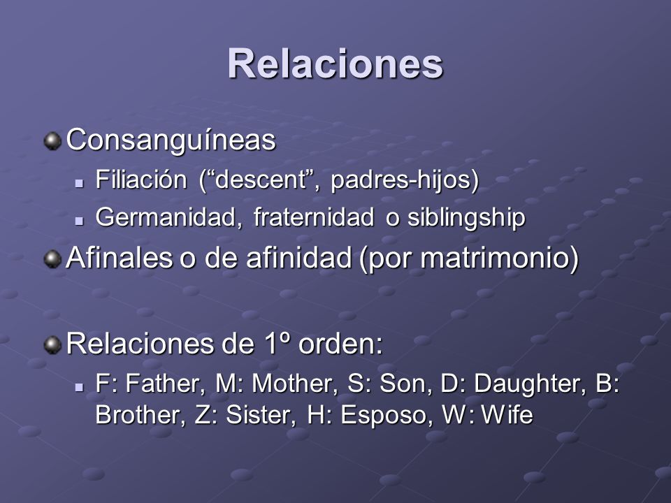 Relaciones Consanguíneas Afinales o de afinidad (por matrimonio)