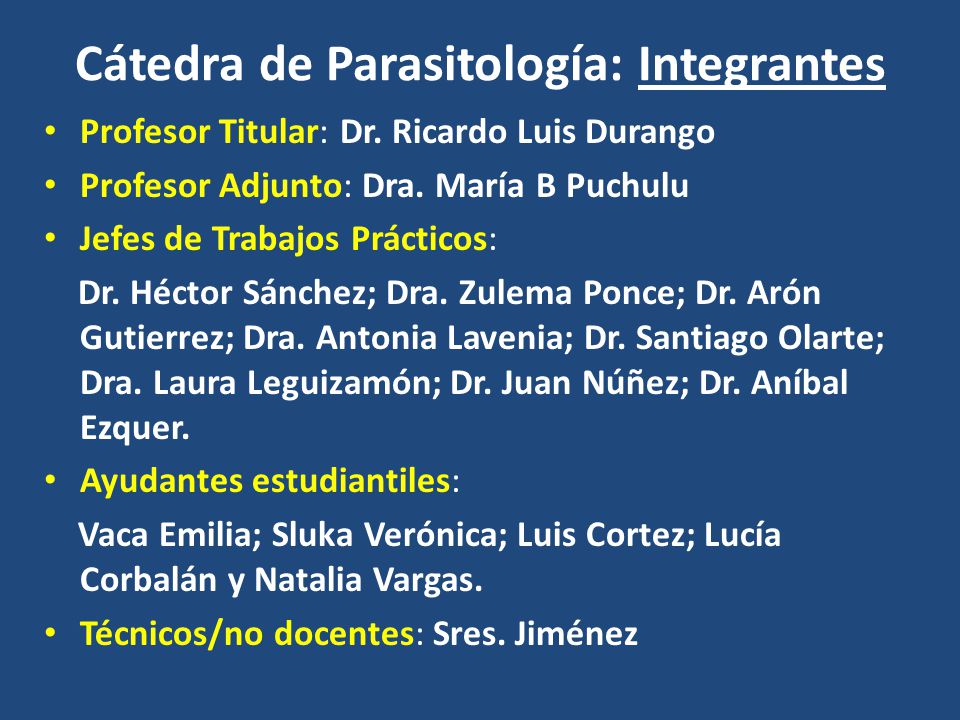 Cátedra de Parasitología: Integrantes