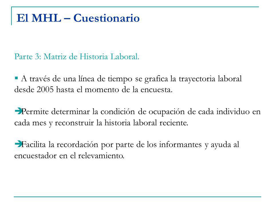 El MHL – Cuestionario Parte 3: Matriz de Historia Laboral.