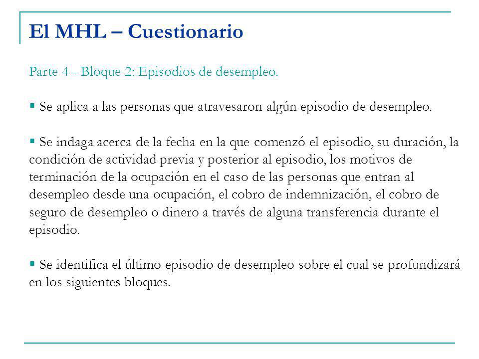 El MHL – Cuestionario Parte 4 - Bloque 2: Episodios de desempleo.