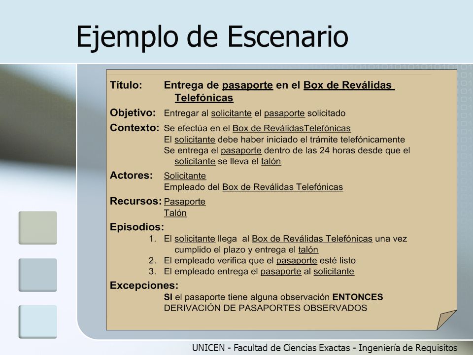 Ejemplo de Escenario UNICEN - Facultad de Ciencias Exactas - Ingeniería de Requisitos