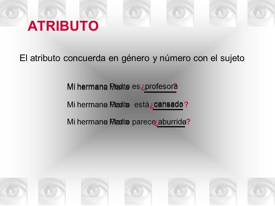 ATRIBUTO El atributo concuerda en género y número con el sujeto