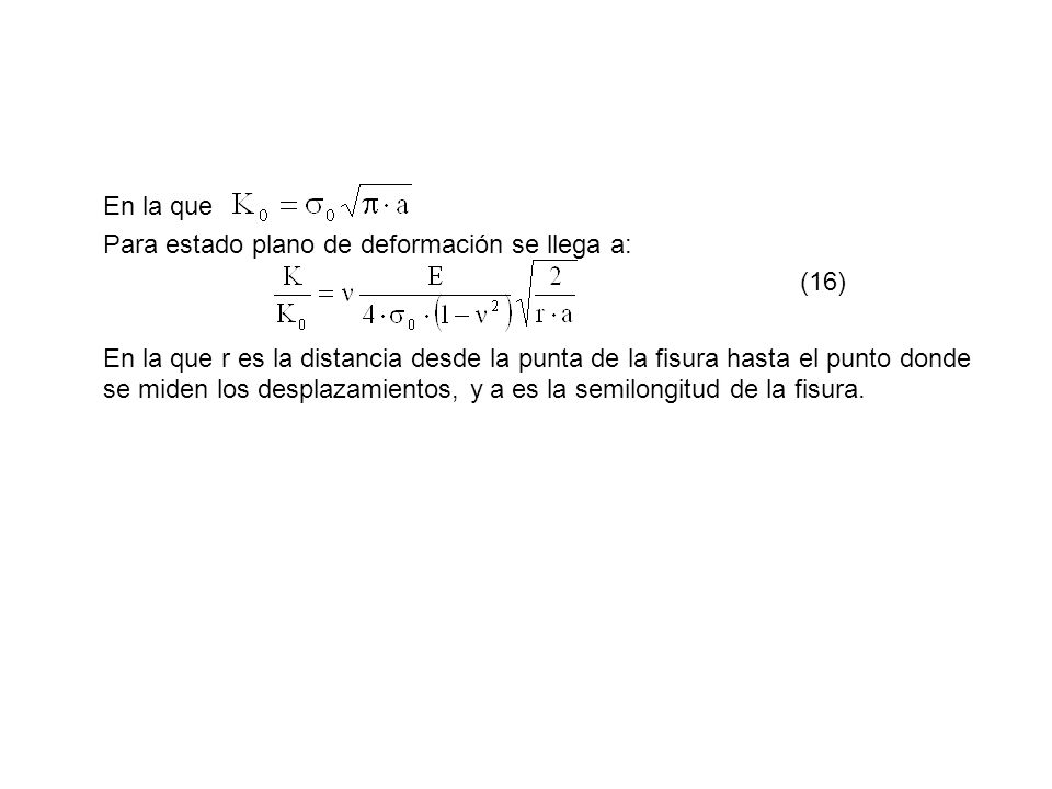 En la que Para estado plano de deformación se llega a: (16)