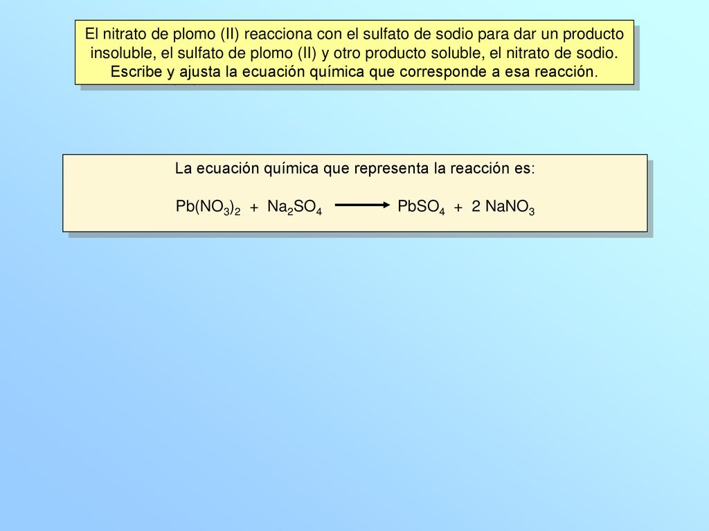 Escribe y ajusta la ecuación química que corresponde a esa reacción.