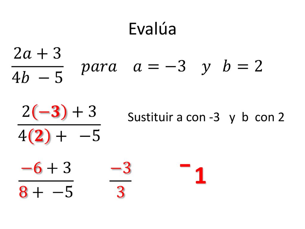Evalúa Sustituir a con -3 y b con 2 ˉ1