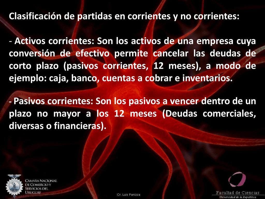 Clasificación de partidas en corrientes y no corrientes: