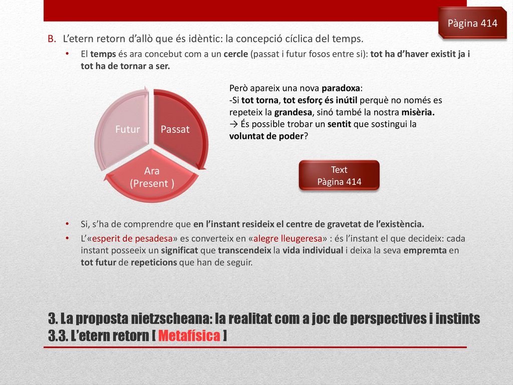 Pàgina 414 L’etern retorn d’allò que és idèntic: la concepció cíclica del temps.