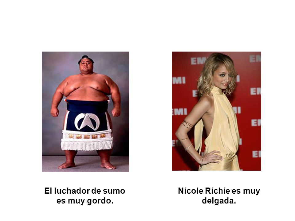 El luchador de sumo es muy gordo. Nicole Richie es muy delgada.