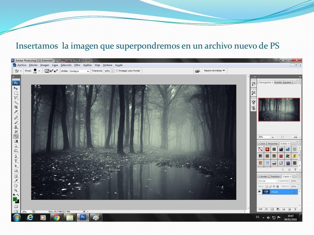 Insertamos la imagen que superpondremos en un archivo nuevo de PS
