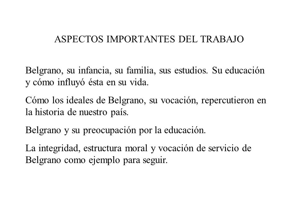 ASPECTOS IMPORTANTES DEL TRABAJO