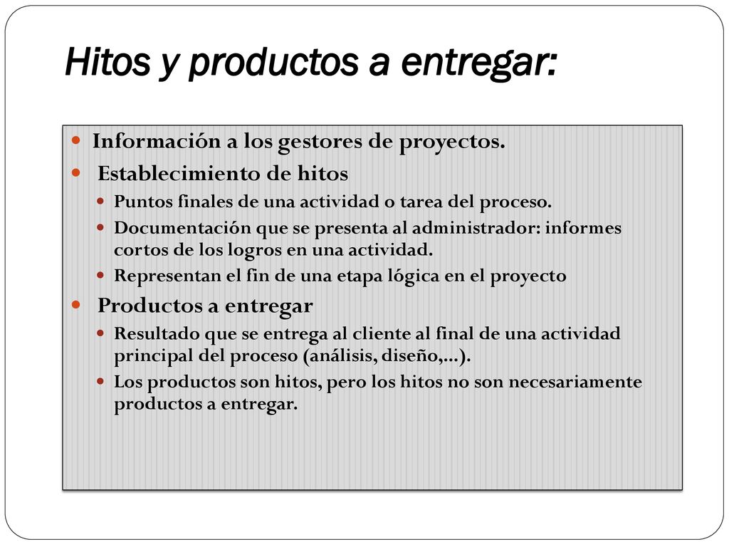Hitos y productos a entregar: