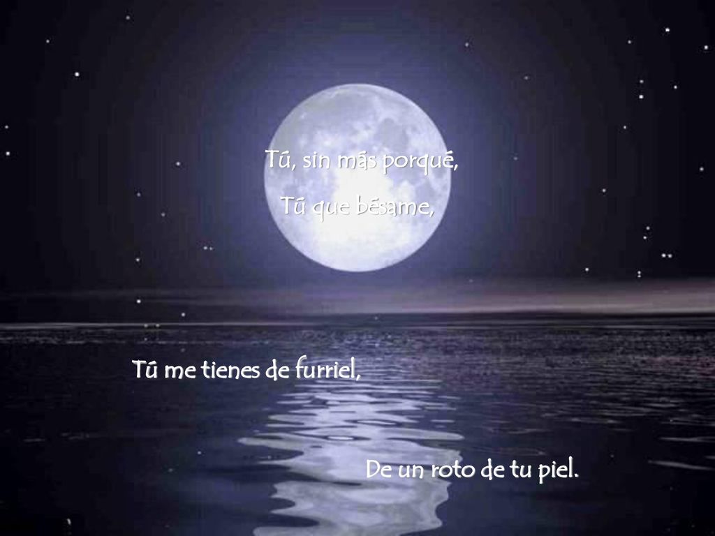 Tú, sin más porqué, Tú que bésame, Tú me tienes de furriel, De un roto de tu piel.