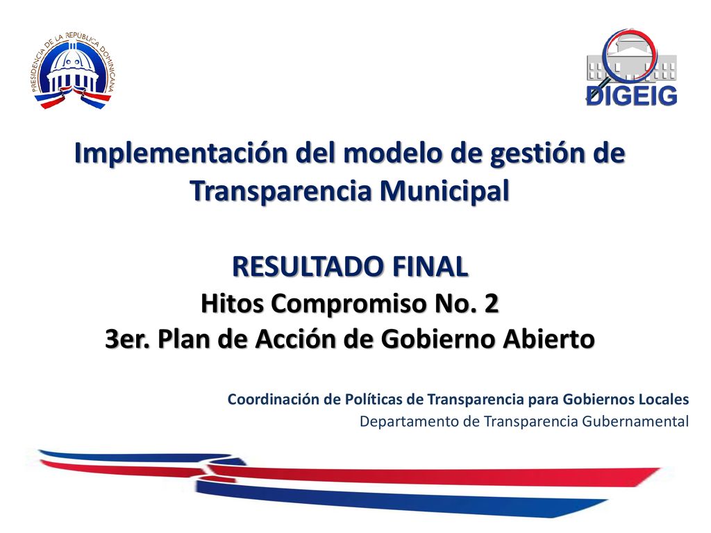 Implementación del modelo de gestión de Transparencia Municipal RESULTADO FINAL Hitos Compromiso No. 2 3er. Plan de Acción de Gobierno Abierto