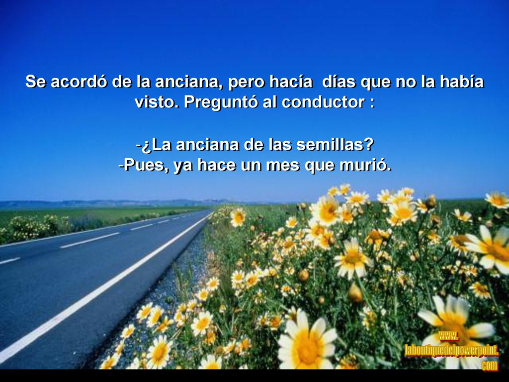 ¿La anciana de las semillas Pues, ya hace un mes que murió.