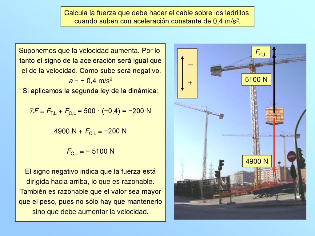 + Calcula la fuerza que debe hacer el cable sobre los ladrillos